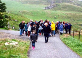 A group at a bend in the road