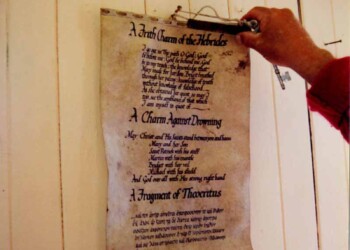 Charm scroll on the cottage wall on the Shiants charm scroll