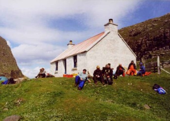 Comunn Eachdraidh group beside the cottage on the Shiants Group outside house
