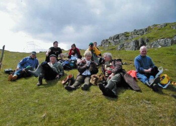 Another group photo relaxing on the Shiants Group sitting on grass