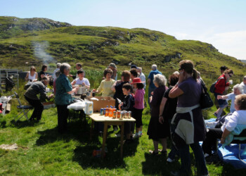 Group having a barbecue