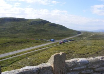 View over a wall onto a road