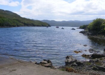 Looking out over Eiskein bay Attractive view along a loch