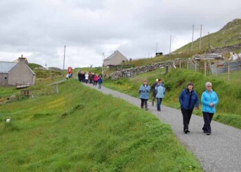 Group walking down hill
