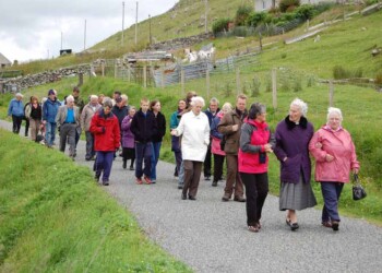 Group waling down hill