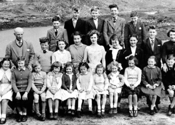 Cromore School 1958: Back Row l-r: Ivor Macarthur, Post Office, Cromore; Neil Kennedy, 1 Cromore; Alex J Macarthur, 8 Cromore; Roddy Mackenzie, 19 Cromore; Calum Macleod, Schoolhouse Second Row l-r: Kenneth Macleod, Head Teacher; Calum Mackenzie, 6 Cromore; Ann Mackinnon, 13 Cromore; Muriel Macaulay, 22 Cromore; K Ross, 19 Cromore; Barbara Mackenzie, 6 Cromore; Bell Smith, 34 Caros; Angus Mackinnon, 13 Cromore; Mary Macleod, Teacher Front Row l-r: Ann Macleod, Cliff Cottage, Cromore; Joan Macarthur, 8 Cromore; Alex Mackinnon, 12 Cromore; Margaret Mackenzie, 6 Cromore; Christine Macarthur, Post Office, Cromore; Chris E Macleod, Schoolhouse; Agnes Mackinnon, 12 Cromore; Agnes Macarthur, 20 Cromore; Jessie Macleod, 32 Caros, Cromore; Isobel Mackinnon, 12 Cromore; Donald Macarthur, Post Office, Cromore Class photo Cromore School 1958