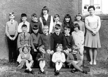 Planasker School 1971: Back Row l-r: Iain D Maclenan, 18 Marvig; John Macleod, 6 Calbost; George Banks, 2 Marvig; Margaret Maclennan, 30 Marvig; Angus Maclennan, 30 Marvig; Morag Macdonald, 21 Marvig; Catherine M Kennedy, 13 Marvig; Janet Macdonald (Teacher) Second Row l-r: Angus J Maclennan, 19 Marvig; Donald A Macleod, 23 Marvig; Donald Banks, 2 Marvig; Duncan A Kennedy, 13 Marvig; Donald M Macleod, Hillview, Marvig; Ann F Mackenzie, 12 Marvig Front Row l-r: Isabella Maclennan, 19 Marvig; Morag Maclennan, 19 Marvig; Mary Maclennan, 30 Marvig; Louise Kennedy, 13 Marvig Class photo Planasker School 1971