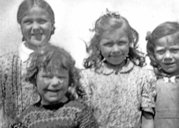 Planasker School Pupils 1951: l-r: Christina A Mackenzie, 12 Marvig; Effie Mackinnon, 24 Marvig; Margaret Macleod, 11 Marvig and Nora Macleod, 11 Marvig Planasker School Pupils 1951