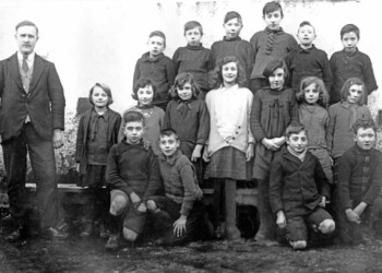 Gravir School 1931: Back Row l-r: Murdo Macinnes, 36 Gravir; Malcolm Macleod, 3 Glen Gravir; Malcolm Macinnes, 36 Gravir; Hector Morrison, 43 Gravir; Norman Matheson, 27 Gravir; Robert Macmillan, 14 Gravir Middle Row l-r: Murdo Matheson (Head); Christina Macphail, 19b Gravir; Joan Campbell, 11 Glen Gravir; Joan Macleod, 35 Gravir; Joan Kennedy, 31 Balallan; Isabella Morrison, 2 Gravir; Dolina Macphail, 12 Gravir; Bell Ann Morrison, 44 Gravir Front Row l-r: Neil Macphail, 14 Gravir; Louis Macleod, 37 Gravir; Neil Macphail, 12 Gravir; Donald A Macaskill, 6 Gravir Glass photo Gravir school 1931