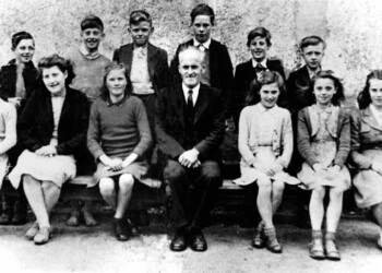 Gravir Secondary School 1947: Back Row l-r: Duncan Fraser, 4 Gravir; Andrew Matheson, 15 Gravir; Roderick Macritchie, 21 Gravir; Donald A Matheson, 6 Glen Gravir; Donald J Macaskill, 40 Gravir; Malcolm Macritchie, 21 Gravir Front Row l-r: Margaret A Maclean, 7 Glen Gravir; Catherine Fraser, 14 Gravir; Christina Matheson, 26 Gravir; Alexander Kennedy (Head); Christine Matheson, 4 Glen Gravir; Joan Macinnes, 10 Glen Gravir; Joan Nicolson, 32 Gravir Class photo Gravir school 1947