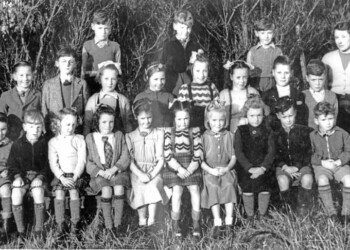 Lemreway School 1949: Back Row l-r: Murdo Kennedy, 7 Orinsay; Angus Macmillan, 14 Lemreway; Colin Campbell, 6 Lemreway; Mary Macleod, Teacher Second Row l-r: Angus J Montgomery, 17 Lemreway; D M Macritchie, 11 Orinsay; Christine Macinnes, 32 Lemreway; Mary Ann MacMillan, 4 Lemreway; Mina Montgomery, 1 Orinsay; Margaret A Macinnes, 6 Orinsay; Peter Nicolson, 2 Lemreway; Kenneth Kennedy, 7 Orinsay. Front Row l-r: Louis D Nicolson, 25 Lemreway; Calum Macmillan 14 Lemreway; C M Macritchie, 11 Orinsay; Peggy Morrison, 6 Orinsay; Jessie M Carmichael, 16 Lemreway; Lena Macmillan, 14 Orinsay; John A Carmichael, 16 Lemreway, Alex D. Smith, Mission House. BACK ROW Murdo Kennedy, 7 Orinsay; Angus Macmillan, 14 Lemreway; Colin Campbell, 6 Lemreway; Mary Macleod, Teacher SECOND ROW Angus J Montgomery, 17 Lemreway; D M Macritchie, 11 Orinsay; Christine Macinnes, 32 Lemreway; Mary Ann MacMillan, 4 Lemreway; Mina Montgomery, 1 Orinsay; Margaret A Macinnes, 6 Orinsay; Peter Nicolson, 2 Lemreway; Kenneth Kennedy, 7 Orinsay. FRONT ROW Louis D Nicolson, 25 Lemreway; Calum Macmillan 14 Lemreway; C M Macritchie, 11 Orinsay; Peggy Morrison, 6 Orinsay; Jessie M Carmichael, 16 Lemreway; Lena Macmillan, 14 Orinsay; John A Carmichael, 16 Lemreway, Alex D. Smith, Mission House. Class photo Lemreway school 1949